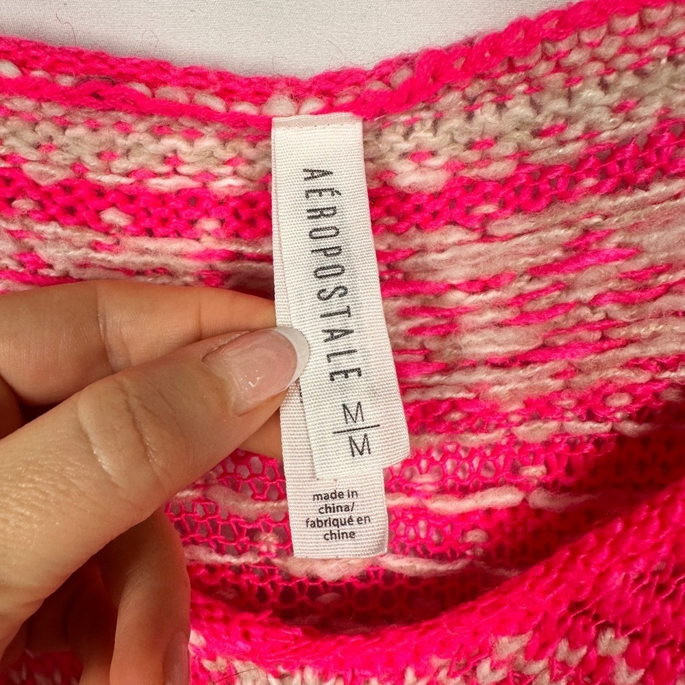 Aeropostale Barbiecore Pink Fair Isle Knit V-Neck Sweater M Lightweight Y2K - Picture 5 of 8